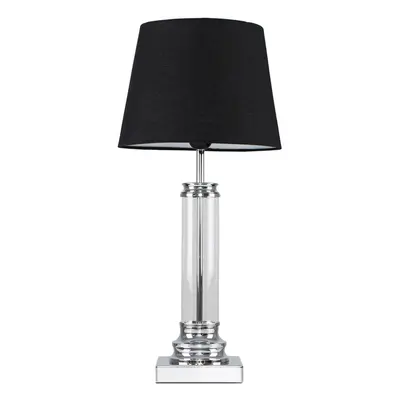 Modern Clear Glass Column Design Touch Table Lamp with a Black Tapered Shade