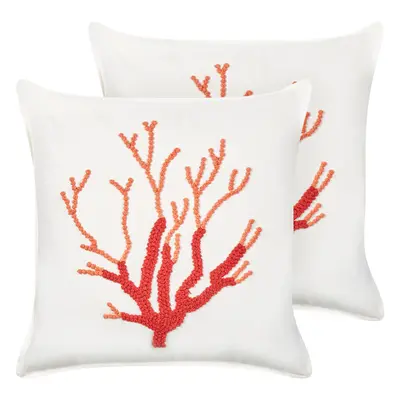 Set of Cushions CORALIUM Cotton x cm Plant Pattern Embroidery White