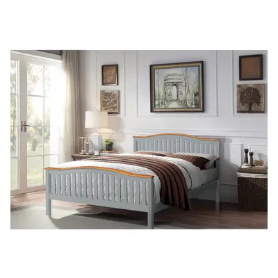 (Grey, With Kerri Mattress) 5ft Solid Wooden Curved Bed in Grey or White