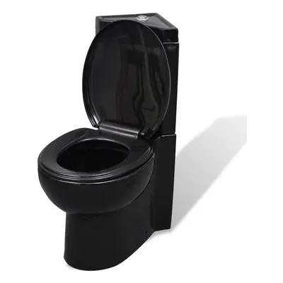 vidaXL WC Ceramic Bathroom Corner Toilet Black Soft-close Seat Water Saving