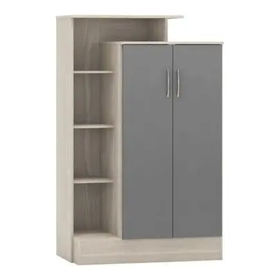 Nevada Petite Open Shelf Wardrobe Grey Gloss/Light Oak Effect Veneer