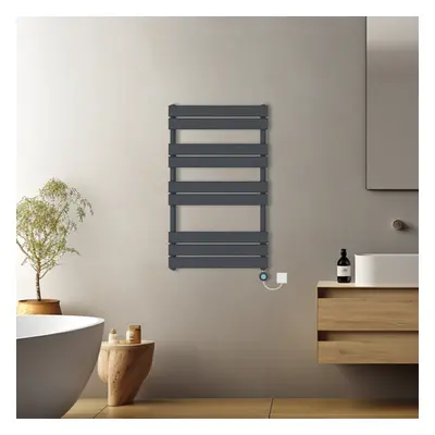 (Anthracite, 1000x600mm) Pre-filled Electric Heated Towel Rail Radiator Flat Panel Thermostatic