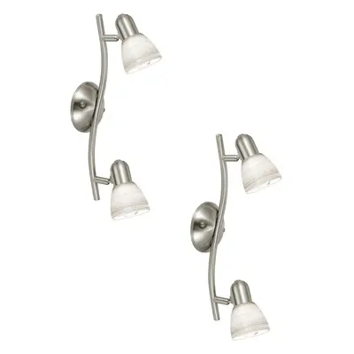 2 PACK Wall Light Colour Satin Nickel Shade White Glass Wiping Technique E14 40W