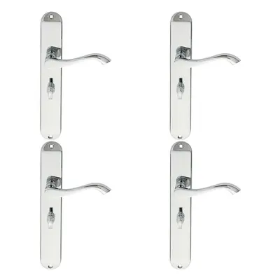 4x PAIR Curved Lever on Long Slim Bathroom Backplate x 40mm Polished Chrome