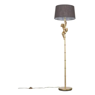 Modern Gold Hanging Monkey Design Floor Lamp with a Grey Tapered Shade - Complete with a 6w LED 