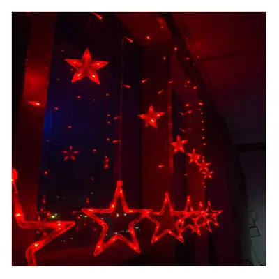 (Red) 220V LED Light String Star Shape Curtain Light Home Decor Celebration Festival Wedding