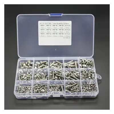 500PCS M3 M4 M5 Stainless Steel Hex Socket Head Cap Bolts Screw Nut Kit Set