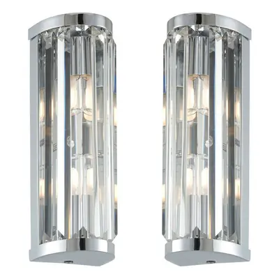 2 PACK IP44 Bathroom Wall Light Chrome & Crystal Round Glass Modern Jewel Lamp