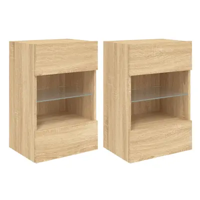 (sonoma oak, x x 60.5 cm/ pcs) vidaXL TV Wall Cabinets with LED Lights TV Wall Unit Storage Floa