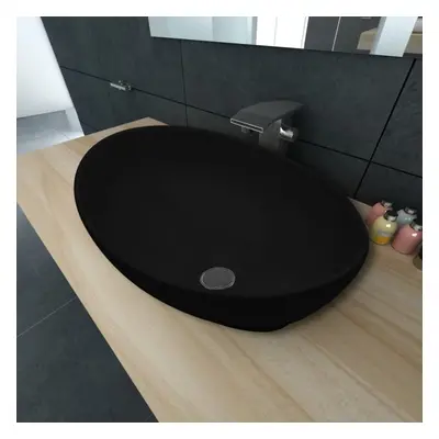 vidaXL Ceramic Basin Oval Black 40x33x13.5cm Bathroom Sink Countertop Fixture