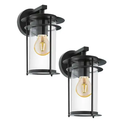 2 PACK IP44 Outdoor Wall Light Black Dome Down Shade 1x 60W E27 Porch Lamp