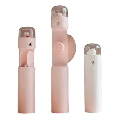 (Light Pink) In Multifunction Misting Fan USB Rechargeable Folding Night Light Travel Cooling Fa