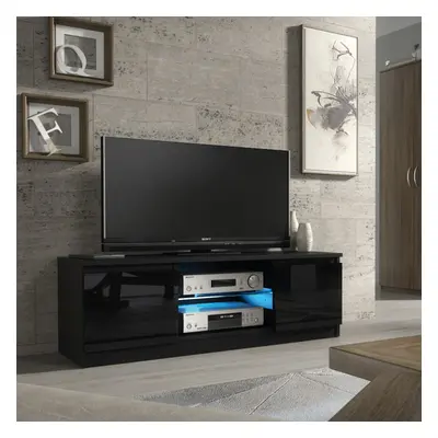 TV Unit 120cm LED Creative Furniture - Black Gloss Doors