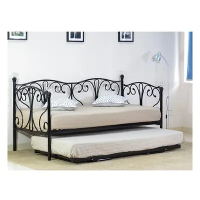 (2ft6 small single, Black) Iris Metal Day Bed with Crystal Finials with Tanya Mattress