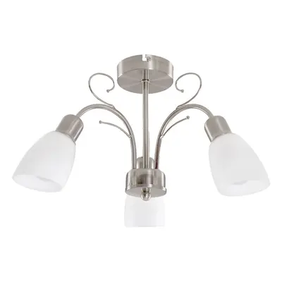 Modern Way Silver Brushed Chrome Ceiling Light Fitting with White Frosted Glass Shades - Complet