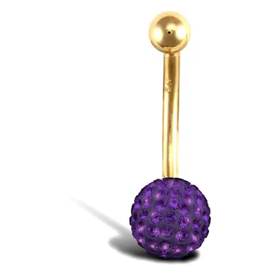 Jewelco London 9ct Yellow Gold Round Crystal 8mm Disco Ball Banana Belly Bar, 12mm - JBJ106-117