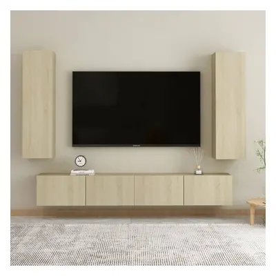 vidaXL TV Cabinet Set Piece Sonoma Oak Chipboard Home Furniture TV Stand