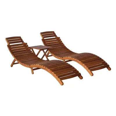 vidaXL Piece Solid Acacia Wood Sunlounger with Tea Table Outdoor Lounge Set