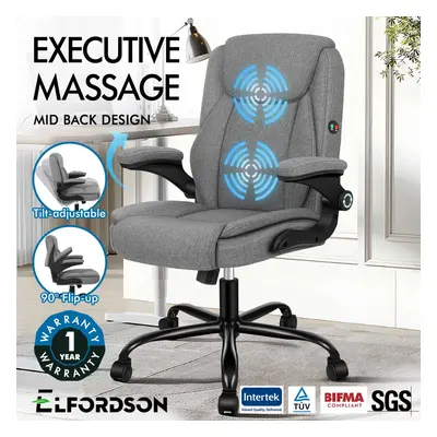 ELFORDSON Massage Office Chair Executive Computer Linen Fabric Grey