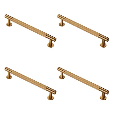 4x Knurled Bar Door Pull Handle x 13mm 160mm Fixing Centres Satin Brass