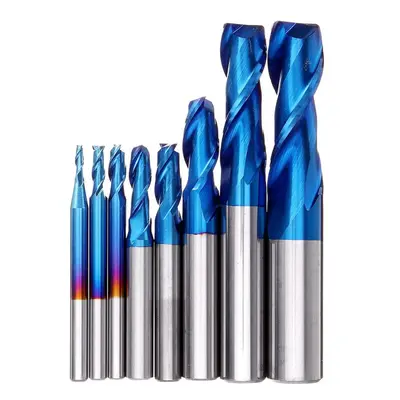 8PCS HRC55 Blue Nano Tungsten Carbide Flute End Mill Set R1-R6 Milling Cutter CNC Router Bits