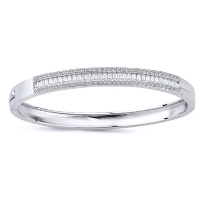 Jewelco London Ladies Sterling Silver Baguette Cubic Zirconia Channel Eternity Bangle Bracelet 6