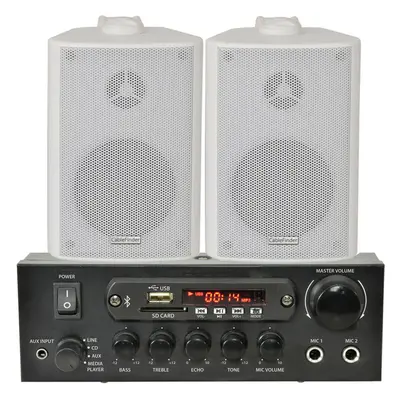 Shop Bluetooth Music System 2x White Speakers & 110W Amp Background FM Radio