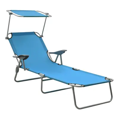 vidaXL Sun Lounger with Canopy Steel Blue Lounge Bed Outdoor Recliner Seat