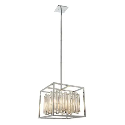 Hanging Ceiling Pendant Light Chrome & Crystal Gorgeous Modern Square Box Shade