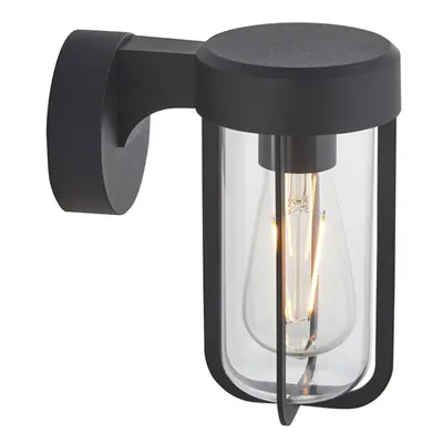 Matt Black Outdoor Wall Light with Clear Glass Shade - IP44 Rated - LED Bulb