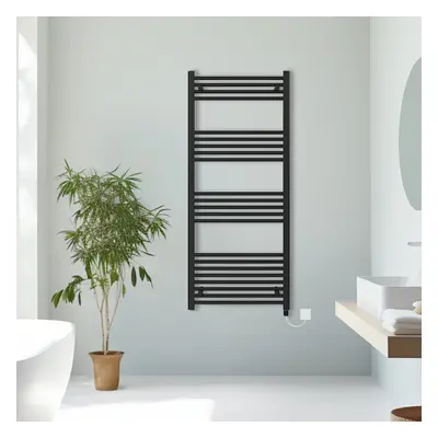 (Black, 1400x600mm) Prefilled Electric Straight Heated Towel Rail Radiator Ladder Warmer