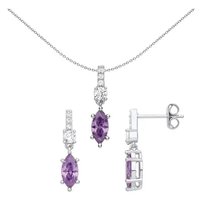 Jewelco London Ladies Rhodium Plated Sterling Silver Lilac Marquise CZ Torpedo Chandelier Drop E