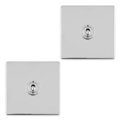 2 PACK Gang Single Retro Toggle Light Switch SCREWLESS CHROME 10A Way Plate