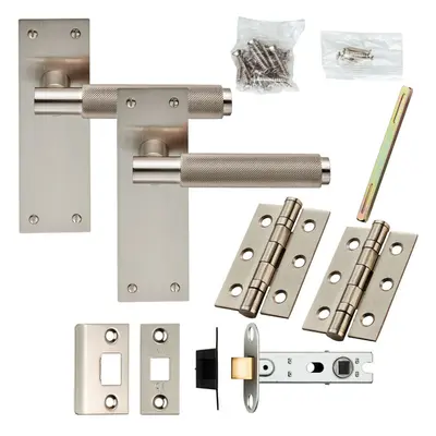 Door Handle & Latch Pack Satin Nickel Modern Knurled Lever Square Backplate