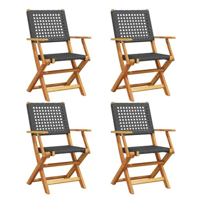 (black, pcs) vidaXL Garden Chairs Outdoor Dining Chair Solid Wood Acacia and Poly Rattan