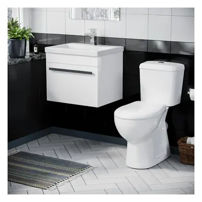 500mm Wall Hung Drawer Vanity Unit Gloss White And ECO Complete Toilet Set