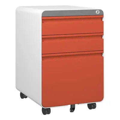 (Orange) 3-Drawer Mobile Rolling File Cabinet Lockable