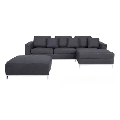 Left-Hand Corner Sofa with Ottoman OSLO Fabric Dark Grey Left Hand