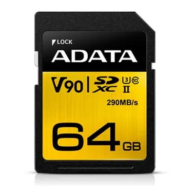 ADATA Premier ONE 64GB SDXC Card, UHS-II Class (U3), V90 Video Speed (8K), R/W 290/260 MB/s