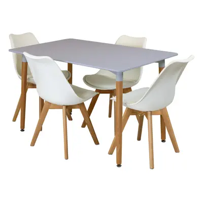 (White) Charles Jacobs Rectangular Dining Table Set Four Dinner Kitchen Chairs Grey Solid Beech 