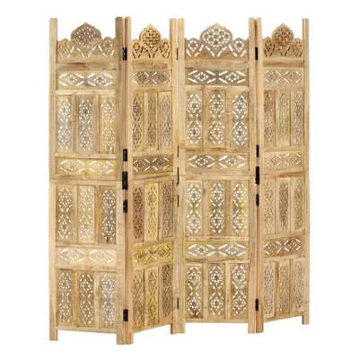 vidaXL Solid Mango Wood Hand carved 4-Panel Room Divider 160cm Privacy Screen