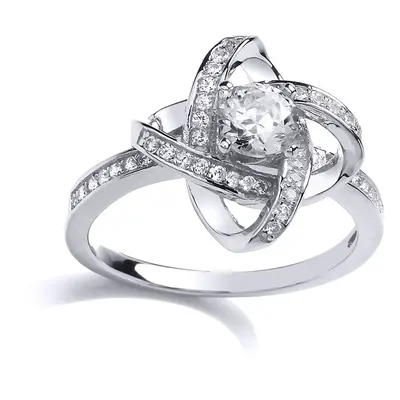 (M) Jewelco London Ladies Rhodium Plated Sterling Silver Cubic Zirconia Atom Halo Solitaire Enga