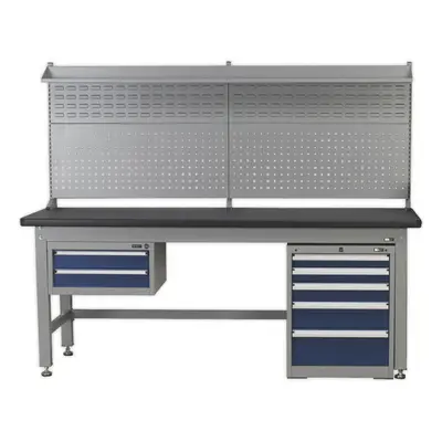 1.8m Complete Industrial Workstation & Cabinet Set - Back Panel Drawers Storage