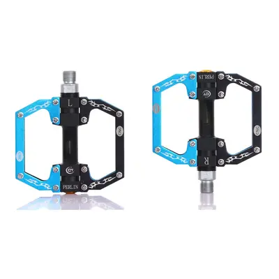 (Black+Blue) Aluminum Alloy Mountain Bike Pedals Flat Platform Sealed Bearing Axle 9/16" Cycling