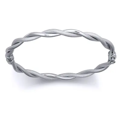 Jewelco London Ladies 9ct White Gold Snake Skin Twisted Double Interlocked 5mm Bangle Bracelet -