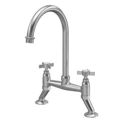 Traditional Bridge Mixer Kitchen Tap with Crosshead Handles - Brushed Nickel