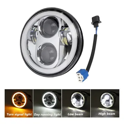 12V 5.75" 75W Projector LED Round Headlight Ring Angle Eyes DRL For Jeep/Harley