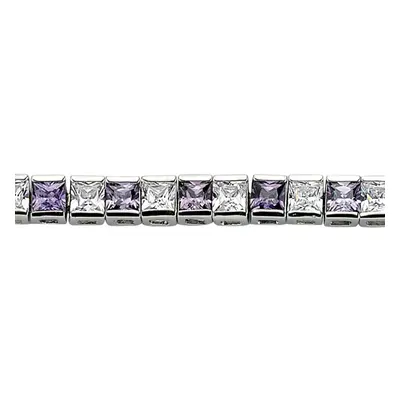 Jewelco London Ladies Sterling Silver Purple Princess Cut Cubic Zirconia Alternating Eternity Te