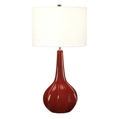 Table Lamp White Faux Linen Cylinder Shade Gourd Shaped Red Base LED E27 60W