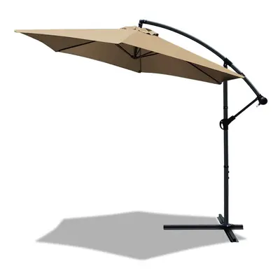 VOUNOT 3m Cantilever Garden Parasol, Banana Patio Umbrella with Crank Handle and Tilt, Khaki